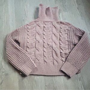 Pink Rose Mauve Cable Knit Turtleneck Sweater